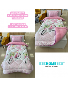 ETE HOMETEX TEK KİŞİLİK LÜX WELSOFT YORGAN BİSİKLET PEMBE 155X215CM 8696474231865